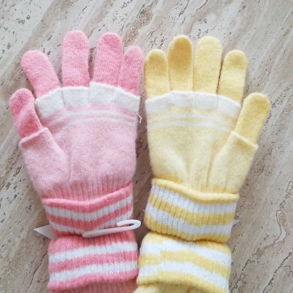 Set of 3 New Multicolor Double Layered 2 in 1 Wool Blend Cozy Warm Gloves
